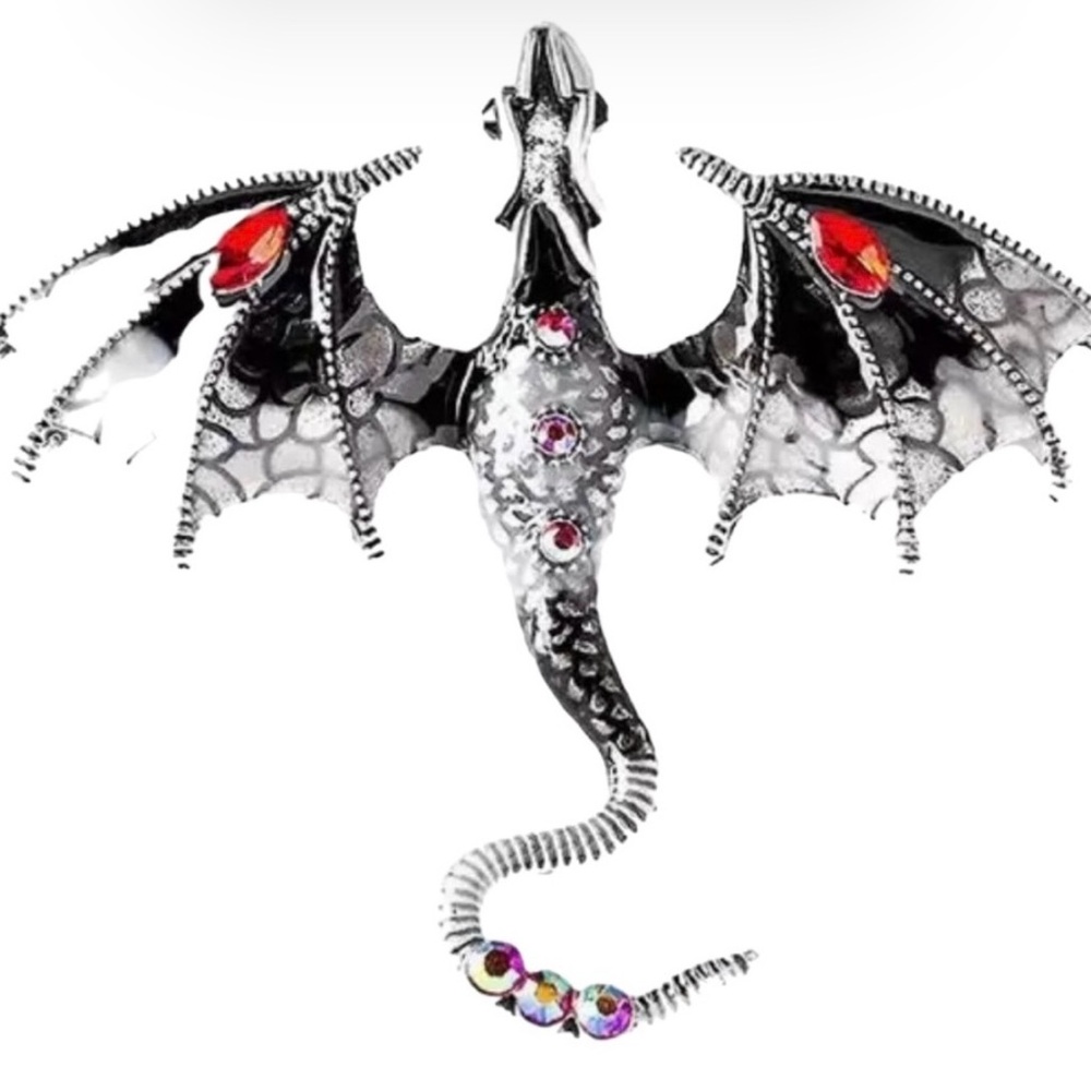 Brand New Beautiful Grey Dragon Enamel Pin